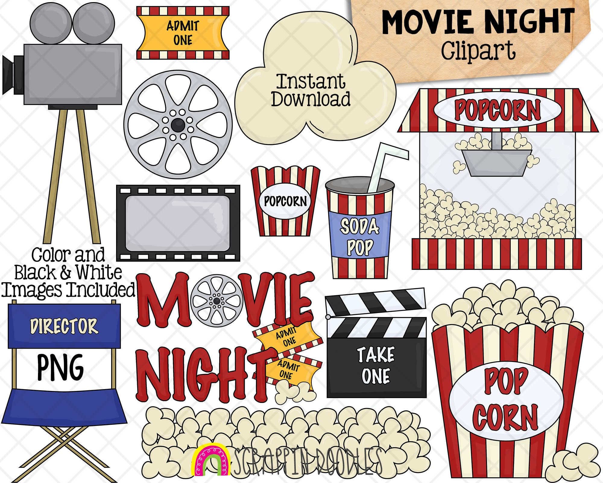 movie and popcorn clipart