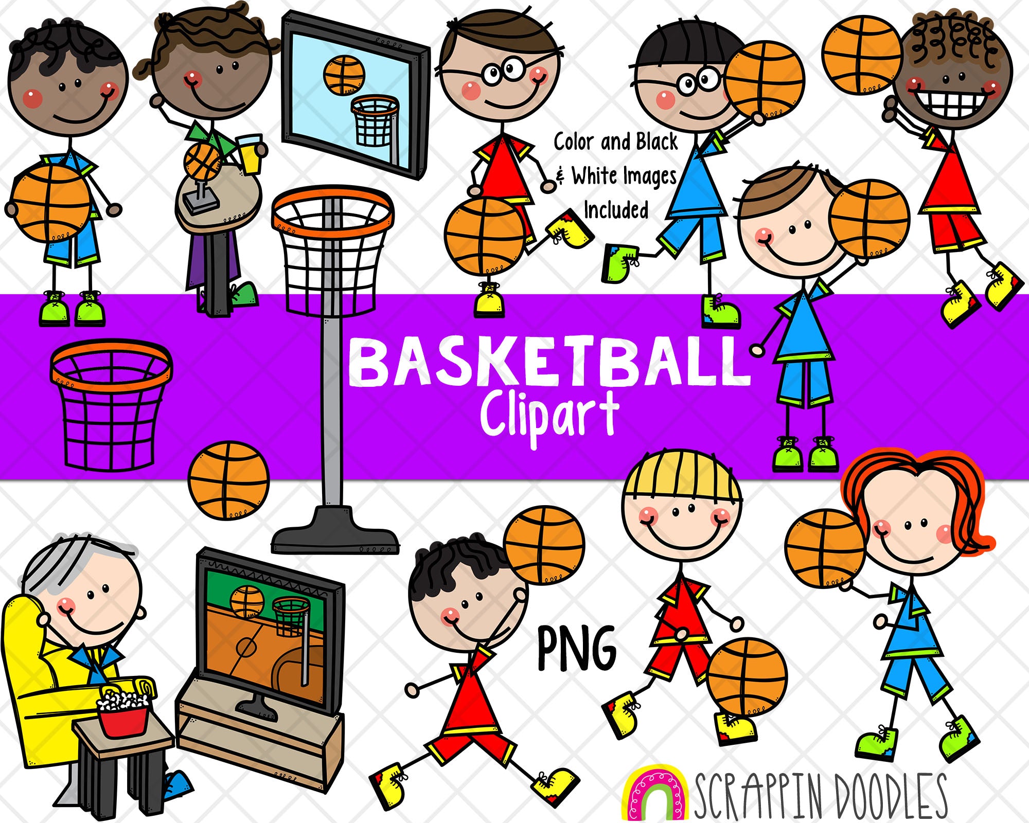 children playing basketball clipart