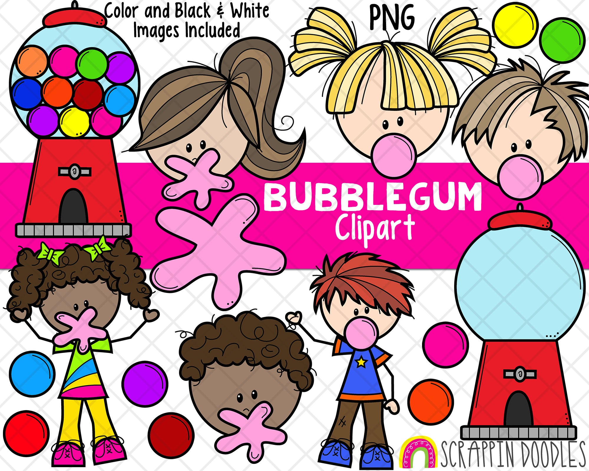 cartoon blowing bubble gum