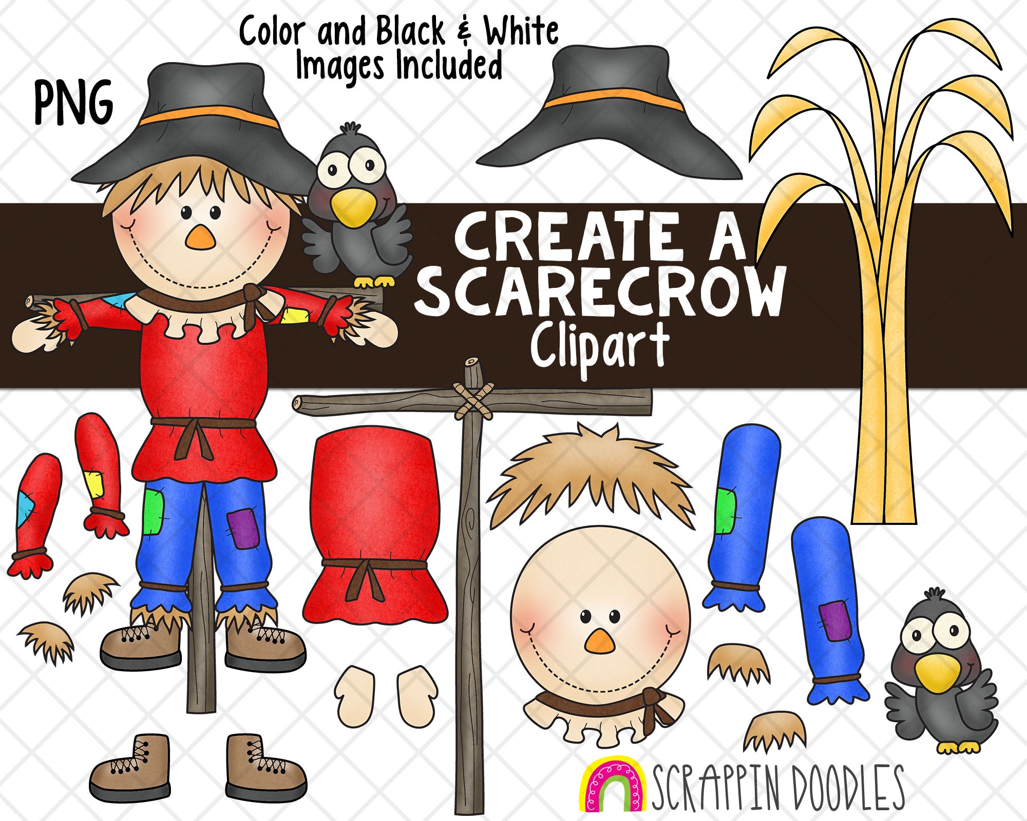 simple scarecrow clip art black and white