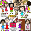 Acts of Kindness Clipart - Doodle Girls - Holding Umbrella - Walking Dog - Opening Door - Thankful Clip Art - Commercial USE - PNG