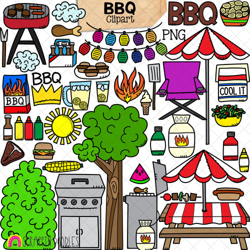 BBQ ClipArt -Barbecue Clipart - Picnic Clipart - Backyard Cookout - Summer Clipart - Grill Party Food - Hand Drawn PNG - Create A BBQ Scene