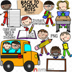 Back to School ClipArt - Doodle Boys - School Bus - Student Classroom - Hand Drawn - CU PNG - Sublimation Graphics