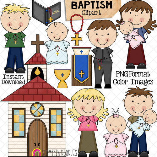 Baptism ClipArt - Church - Baptize - Priest - Praying - Family - Commercial Use PNG