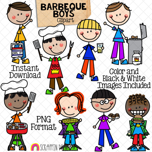 Backyard BBQ ClipArt - Doodle Boys Barbecue - Picnic - Backyard Cookout - Summer Clipart - Party Food - Cooking - King of the Grill - CU - Hand Drawn PNG