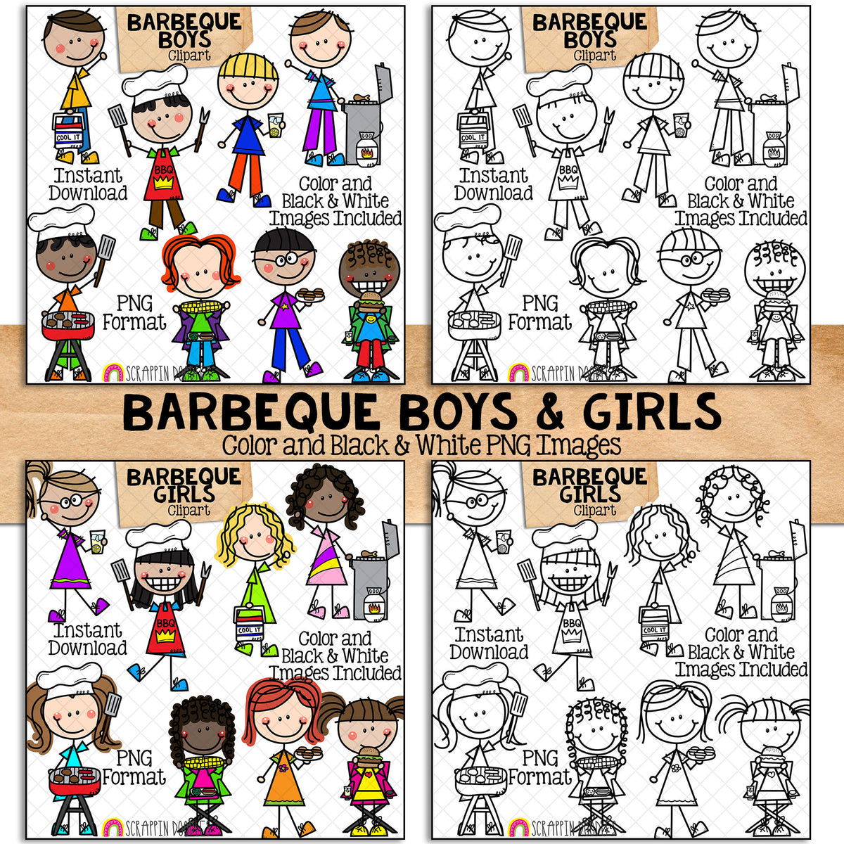 Doodle Kids Clipart Bundle 4 - Doodle Boy and Girl Bundle 4