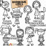 Backyard BBQ ClipArt - Doodle Girls Barbecue - Picnic - Backyard Cookout - Summer Clipart - Party Food - Cooking - Queen of the Grill - CU - Hand Drawn PNG