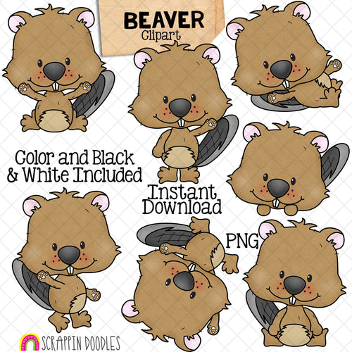 Beaver ClipArt - Beavers Posing - Different Poses - Peeking - Laying - Cartwheel - Sitting - Woodland Beavers - Commercial Use