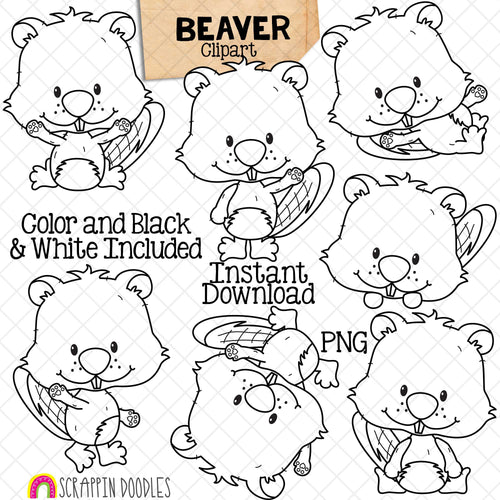 Beaver ClipArt - Beavers Posing - Different Poses - Peeking - Laying - Cartwheel - Sitting - Woodland Beavers - Commercial Use