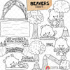 Beaver ClipArt - Woodland Beavers - Logs - Habitat - Trees - Chewing - Den - Dam - Commercial Use