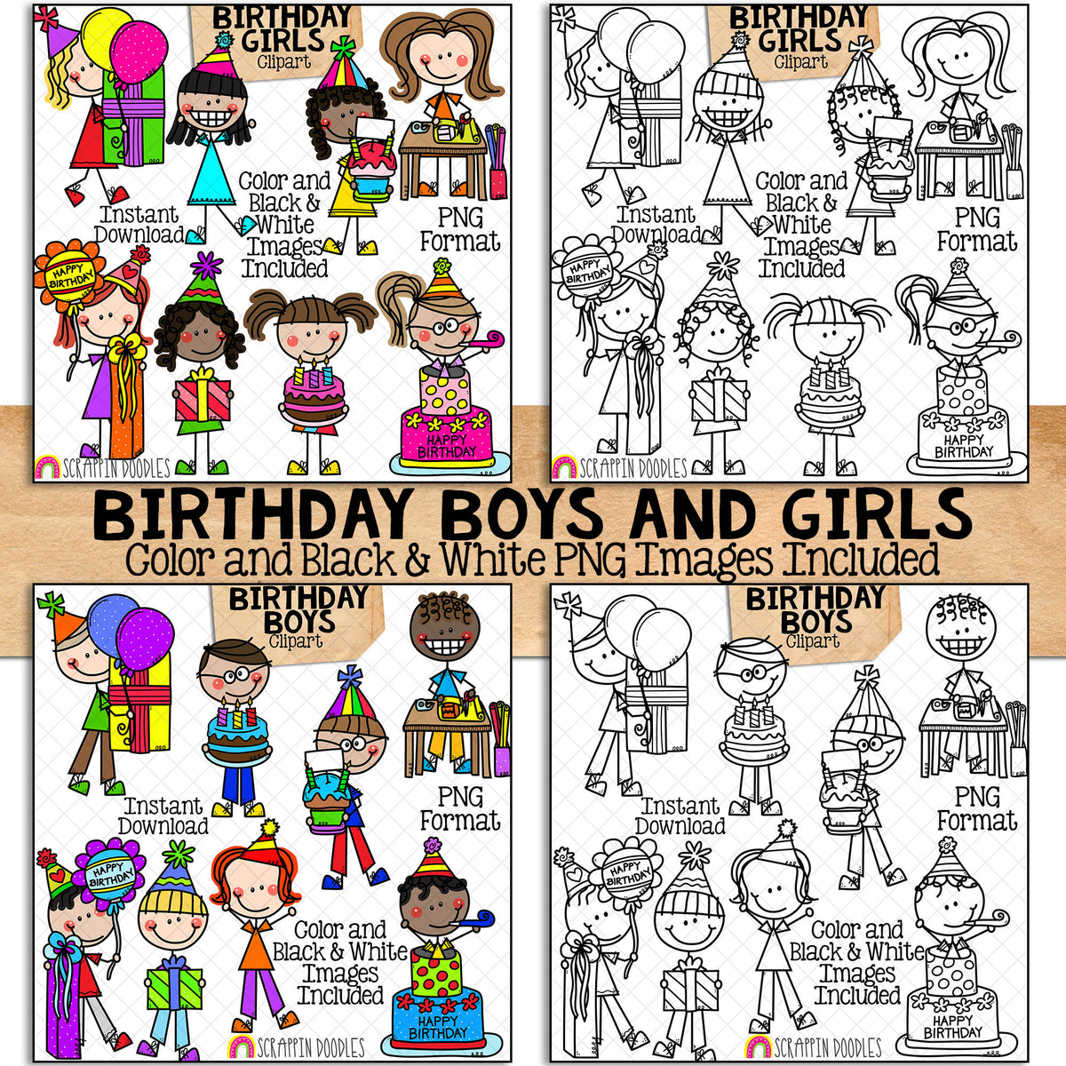 Doodle Kids Clipart Bundle 5 - Doodle Boy and Girl Bundle 5