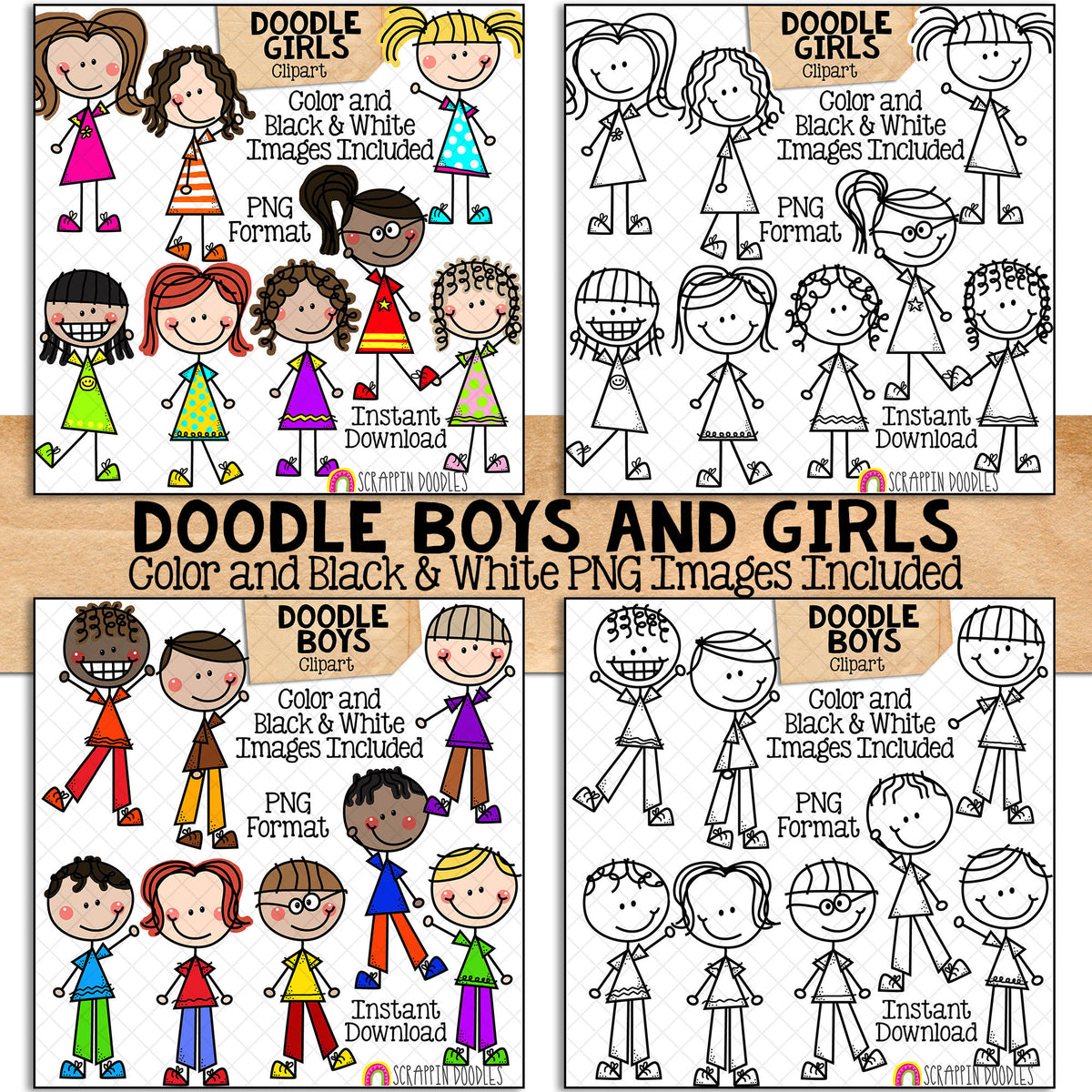 Doodle Kids Clipart Bundle 5 - Doodle Boy and Girl Bundle 5