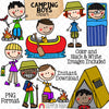 Camping Clipart - Doodle Boys Camping - Backpacking - Hiking - Campfire - Canoeing - Tent - Kids Summer Camp - Woodlands - Hand Drawn PNG - Commercial Use Allowed