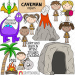 Caveman ClipArt - Prehistoric - Rock Cave - Volcano - Dinosaur - Commercial Use PNG