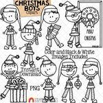 Christmas Clipart - Doodle Boys Christmas Time - Santa Claus Dress Up - Elf Kids - Elves - Stocking -Commercial Use PNG - Sublimation