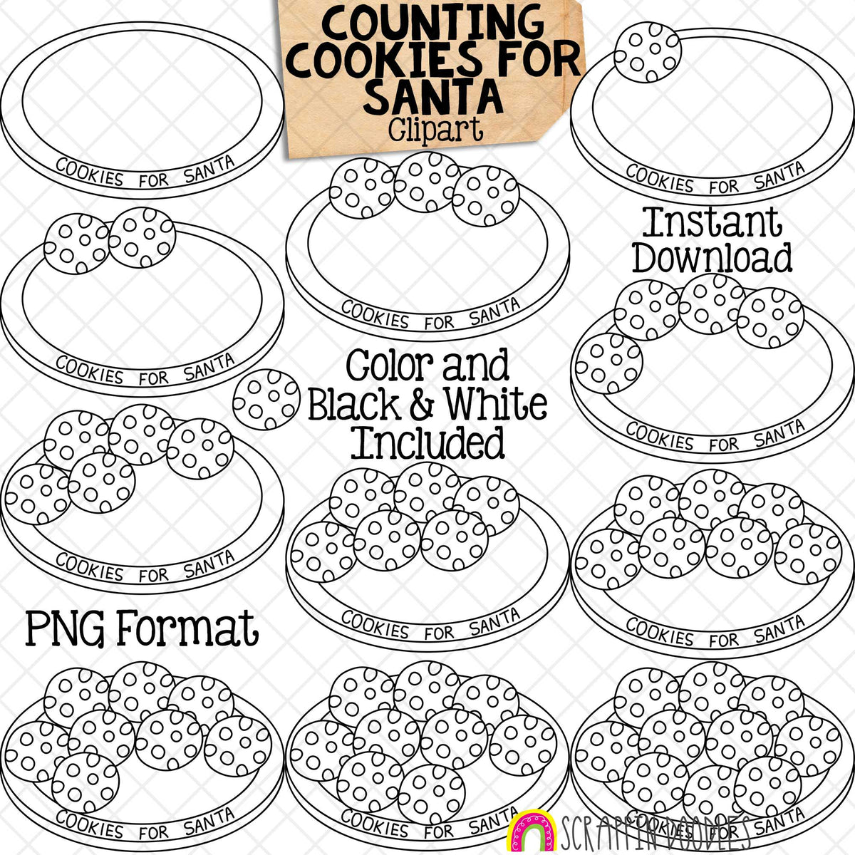 Counting Cookies ClipArt - Christmas Cookies for Santa on Plate - Seasonal Math Graphics - Commercial Use PNG