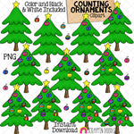 Counting Ornaments ClipArt - Christmas Ornaments on Tree - Seasonal Math Graphics - Commercial Use PNG