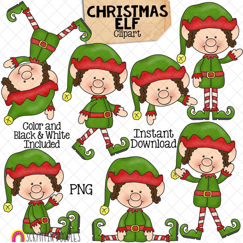 Elf Clip Art - Christmas Elves Posing - Standing - Sitting - Walking - Peeking - Elfkins - Commercial Use - Hand Drawn PNG