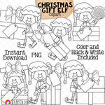 Gift Giver Elf Clip Art - Christmas Elves Posing - Presents - Standing - Sitting - Walking - Elfkins - Commercial Use - Hand Drawn PNG