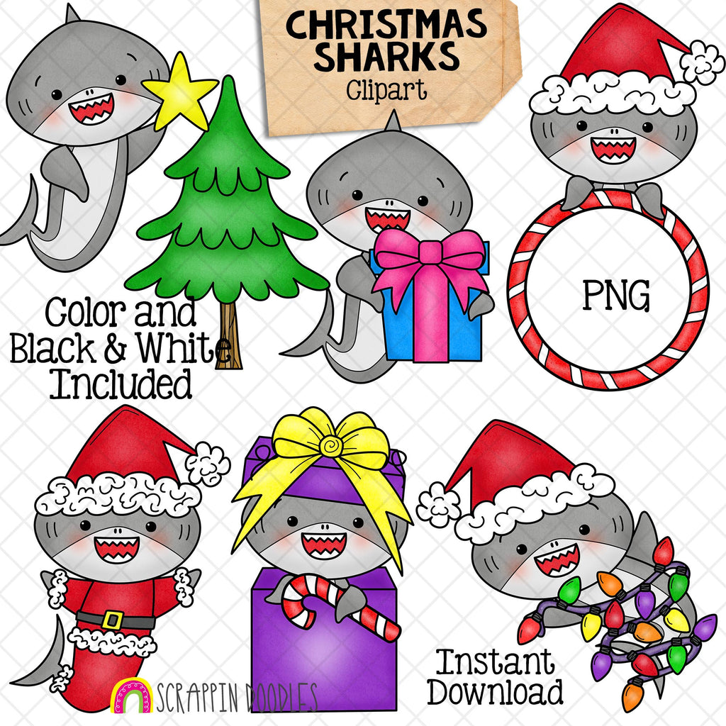 Christmas Sharks Clip Art Grey Shark Clipart Baby Shark Scrappin