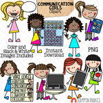 Communication Girls Clip Art - Doodle Kids Stick Figure Graphics - Voice Levels - Communication Chart - iPad - Laptop - Commercial Use PNG