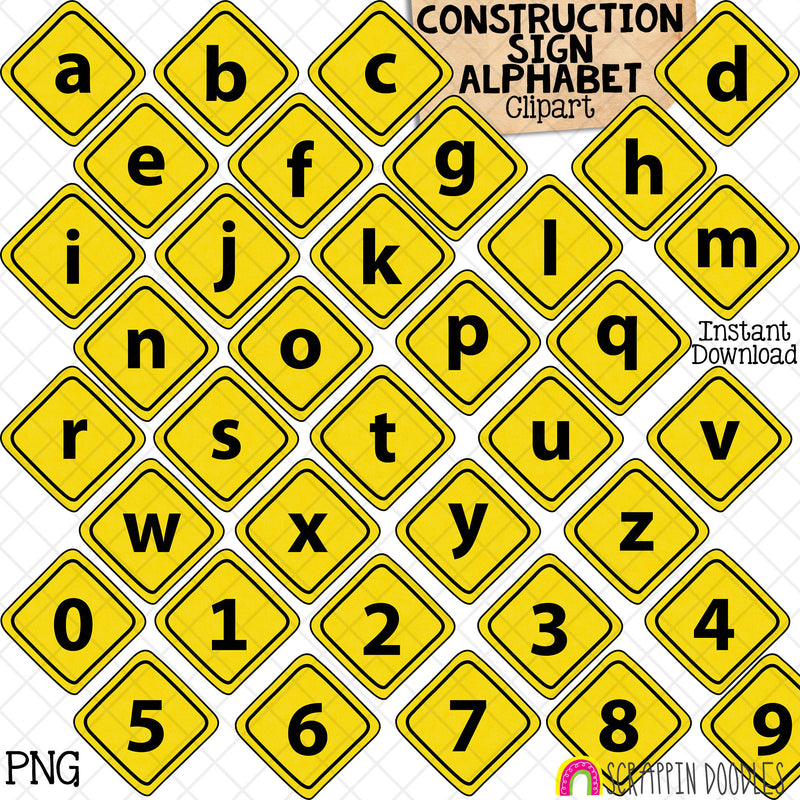 Construction Sign Alphabet ClipArt - Numbers - PNG Graphics - Punctuation - Instant Download Sublimation Graphics