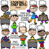 Cooking Clip Art - Doodle Boys in Chef Hats - Baking - Mixing - Rolling Dough - Making Cookies - Stick Figure Graphics - Commercial Use PNG