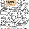 Cooking Clip Art - Doodle Boys in Chef Hats - Baking - Mixing - Rolling Dough - Making Cookies - Stick Figure Graphics - Commercial Use PNG