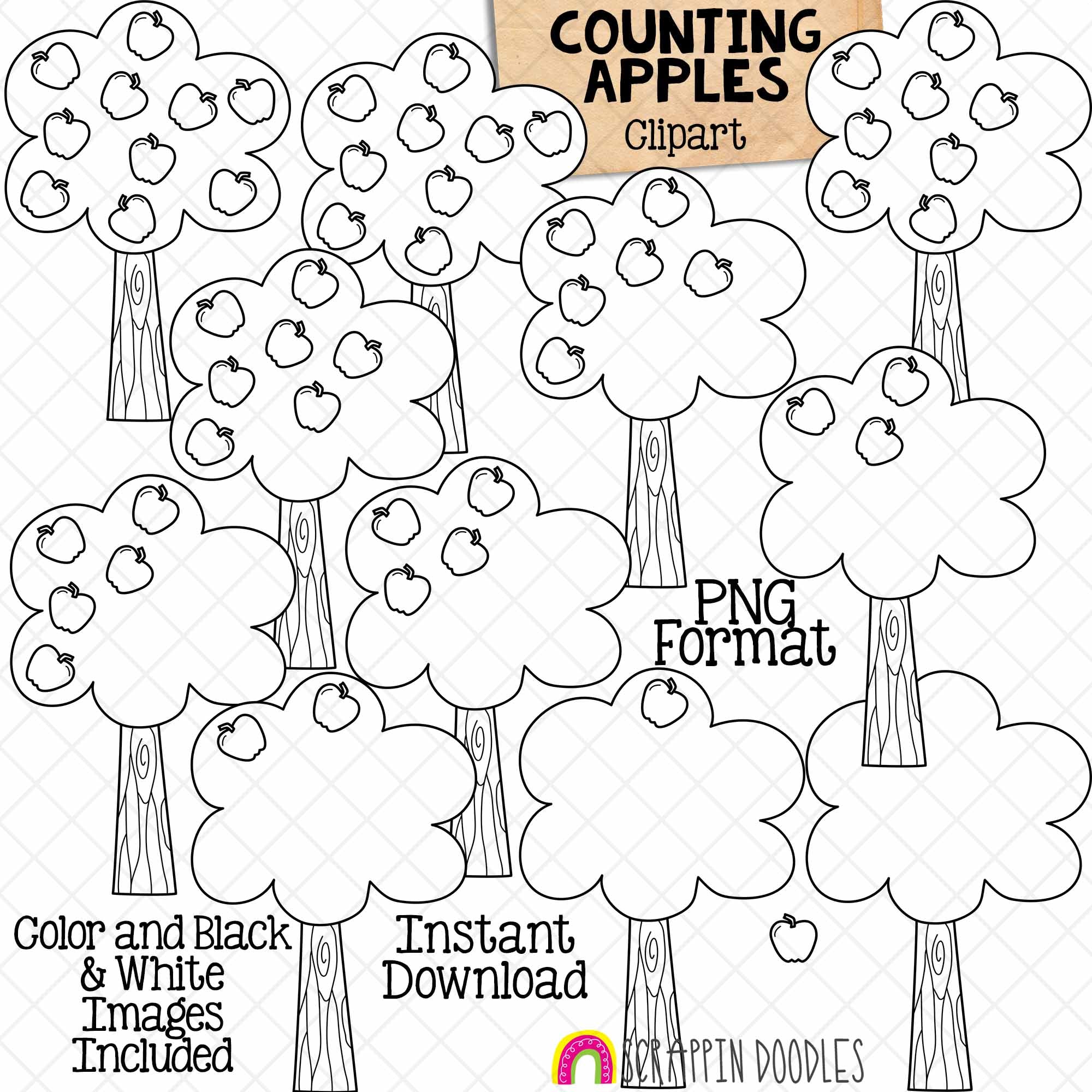 apple tree clipart black and white
