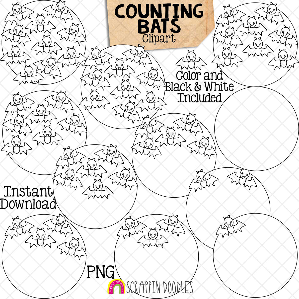 Counting Bats ClipArt - Halloween Full Moon Bats Counting - Seasonal Math Graphics - Commercial Use PNG