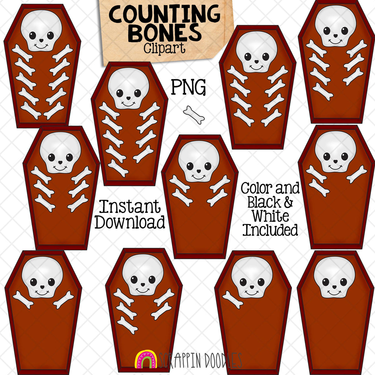 Halloween Counting ClipArt Bundle - Bats - Skeleton Bones - EyeBalls - Ghosts - Candy Corn - Zombies - Commercial Use PNG