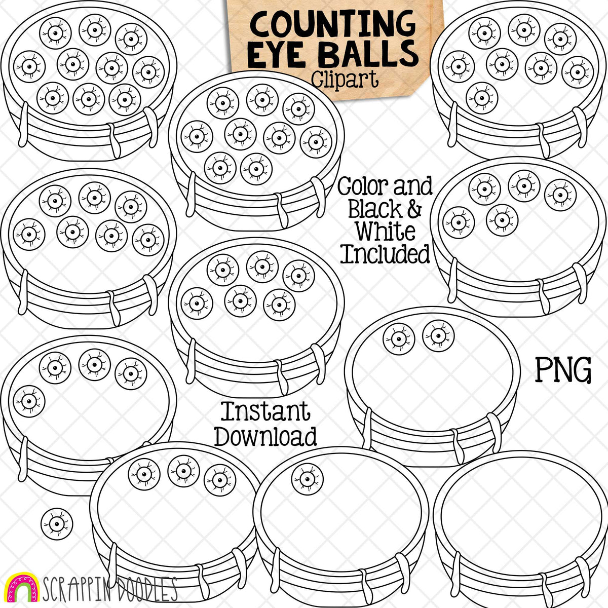 Counting Eyeballs ClipArt - Halloween Eyeball Counting - Seasonal Math Graphics - Commercial Use PNG