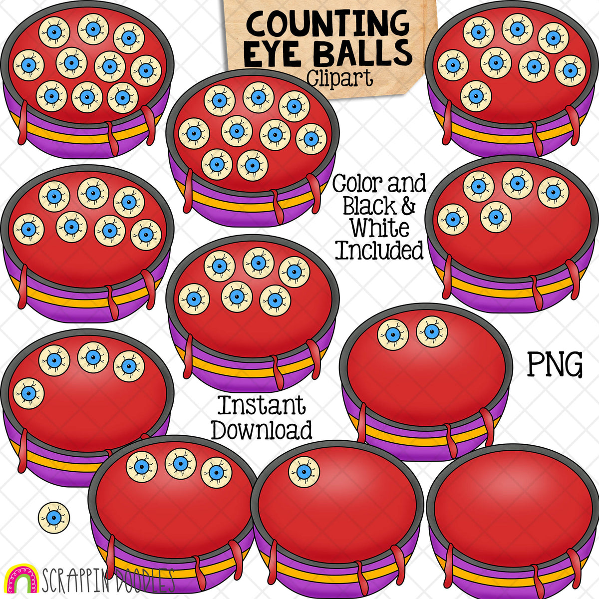 Halloween Counting ClipArt Bundle - Bats - Skeleton Bones - EyeBalls - Ghosts - Candy Corn - Zombies - Commercial Use PNG