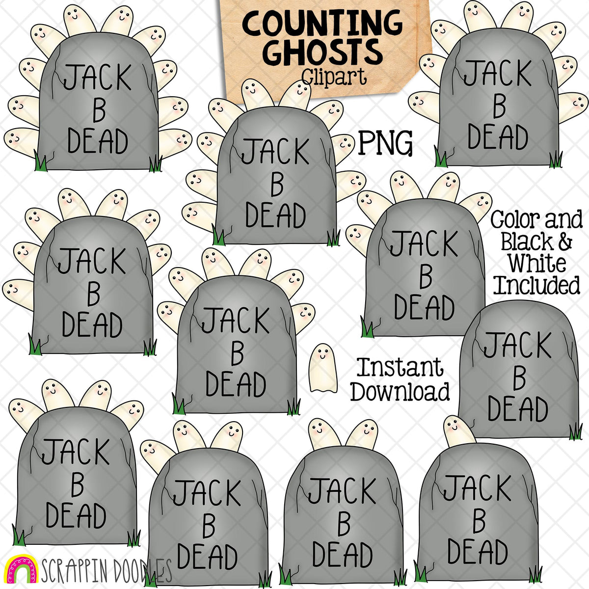 Halloween Counting ClipArt Bundle - Bats - Skeleton Bones - EyeBalls - Ghosts - Candy Corn - Zombies - Commercial Use PNG