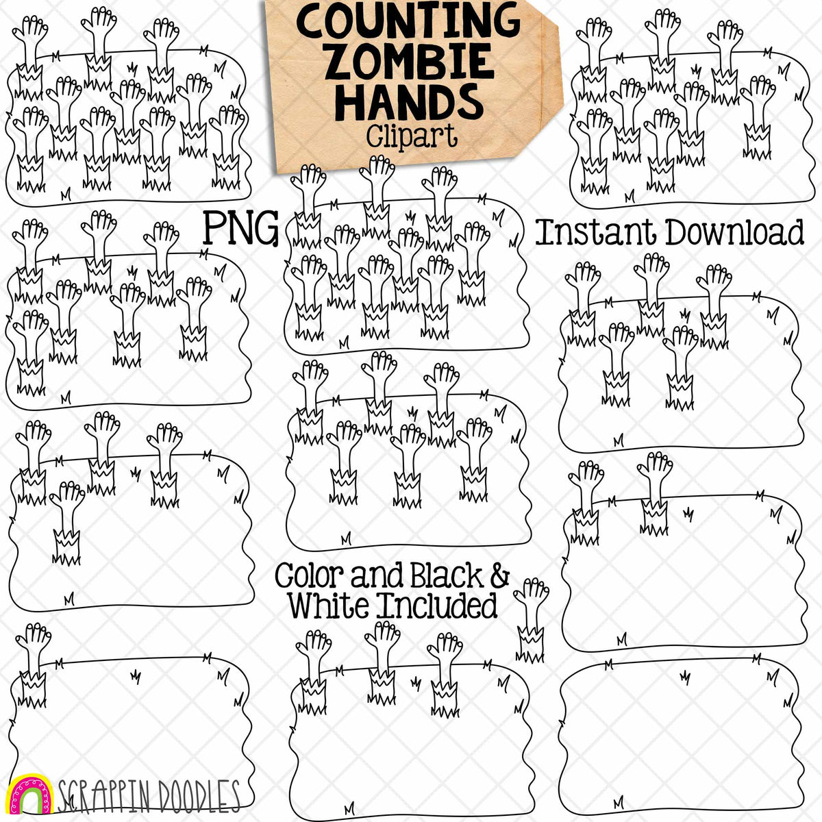 Counting Zombie Hands ClipArt - Halloween Zombie Arms Counting - Seasonal Math Graphics - Commercial Use PNG