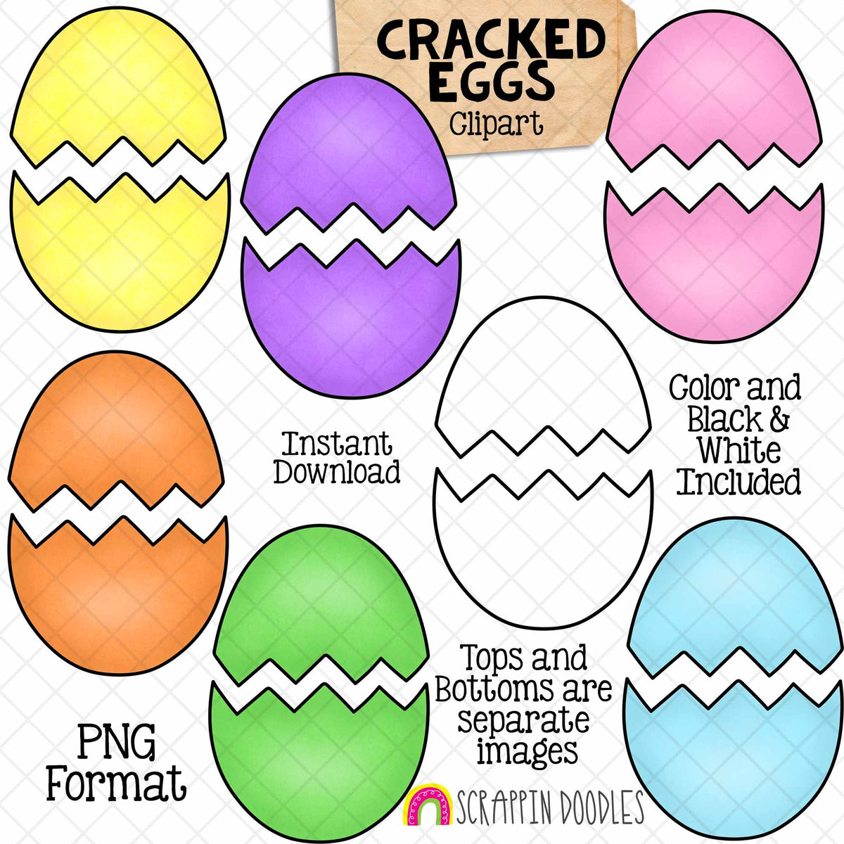 Cracked Eggs ClipArt - Egg Top and Bottom - Easter Eggs Cracked in Half - CU PNG