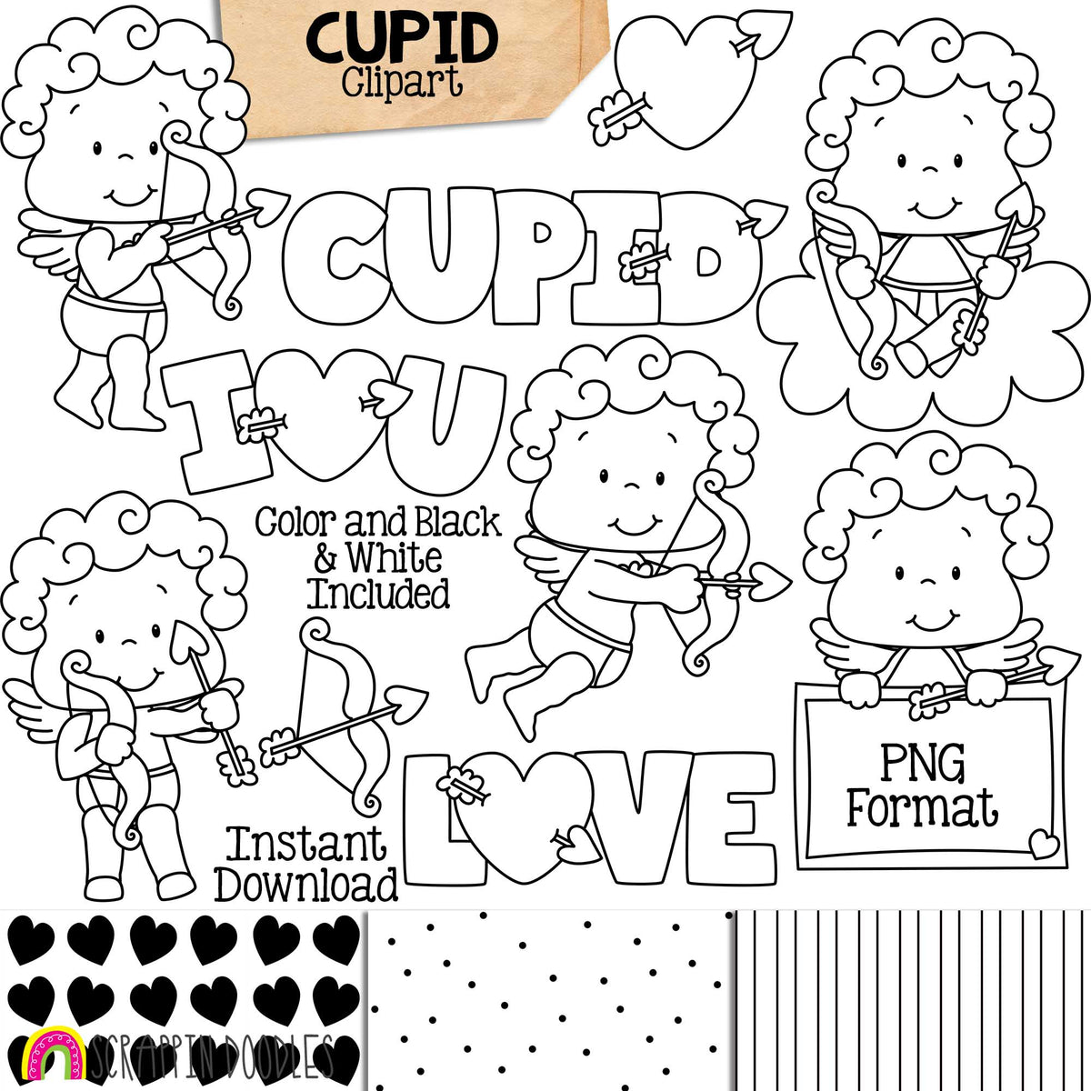 Cupid ClipArt - Valentines Day - Cute Cupid - Cupids Arrow - Heart - Love - Holding Frame - Commercial Use Sublimation