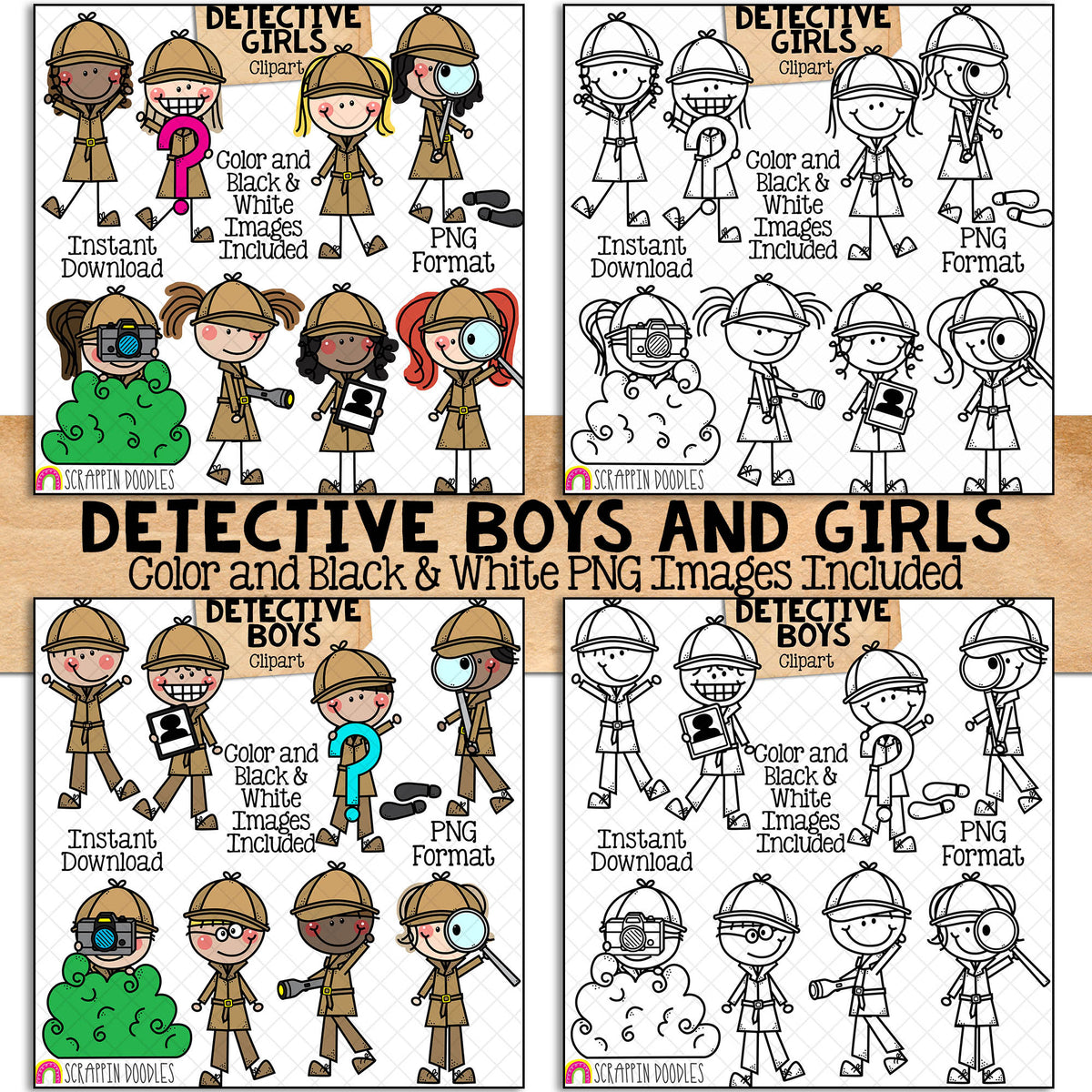 Doodle Kids Clipart Bundle 5 - Doodle Boy and Girl Bundle 5