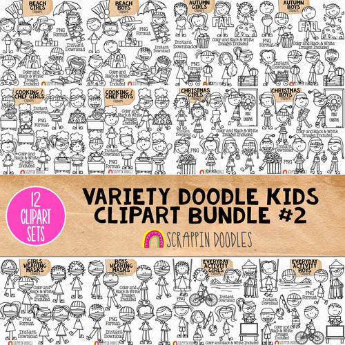 Doodle Kids Clipart Bundle 2 - Doodle Boy and Girl Bundle 2