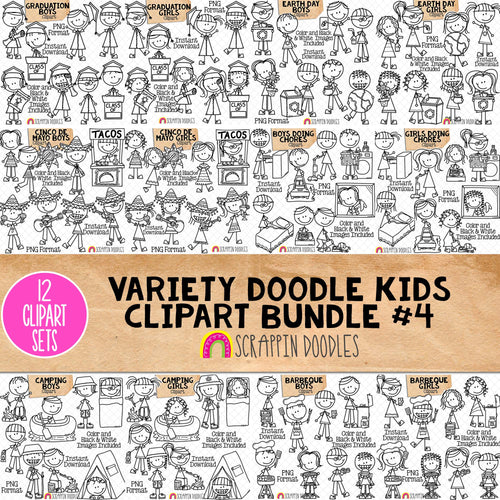 Doodle Kids Clipart Bundle 4 - Doodle Boy and Girl Bundle 4