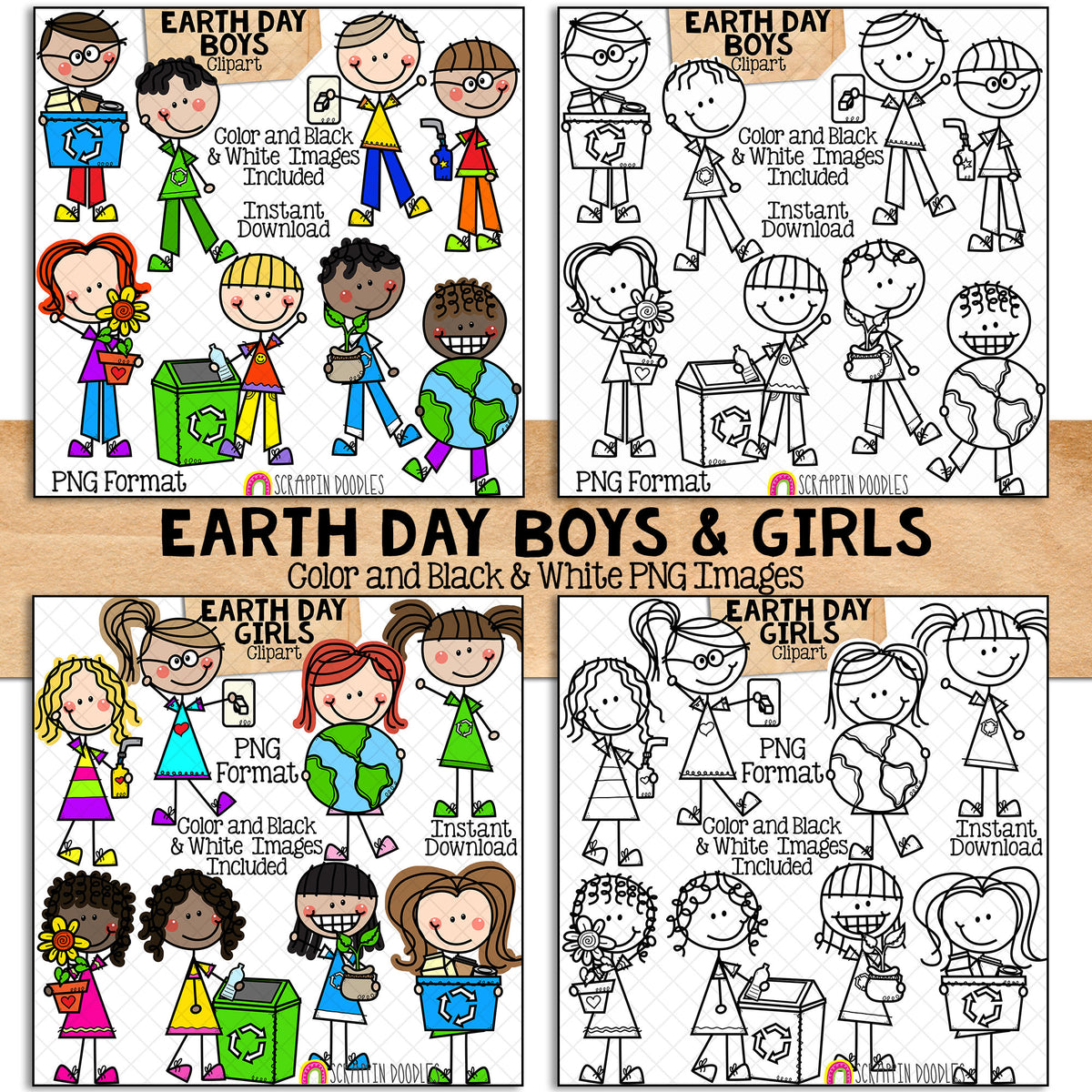 Doodle Kids Clipart Bundle 4 - Doodle Boy and Girl Bundle 4