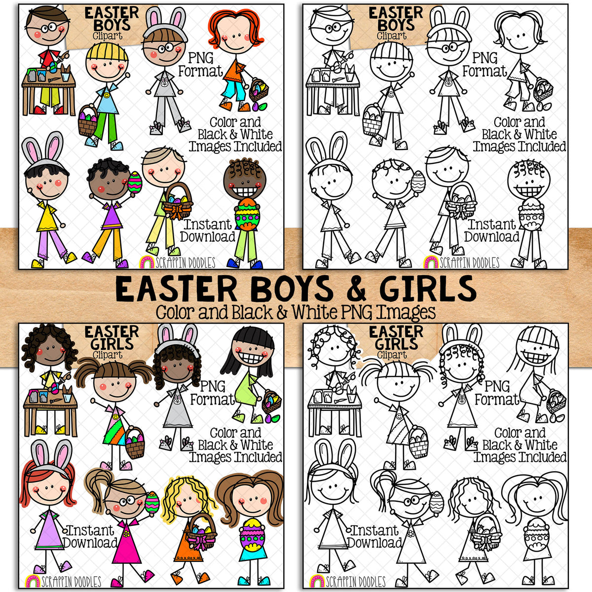 Doodle Kids Clipart Bundle 3 - Doodle Boy and Girl Bundle 3