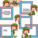 Elf Frames Clip Art - Christmas Elves Posing - Standing - Sitting - Walking - Elfkins - Commercial Use - Hand Drawn PNG