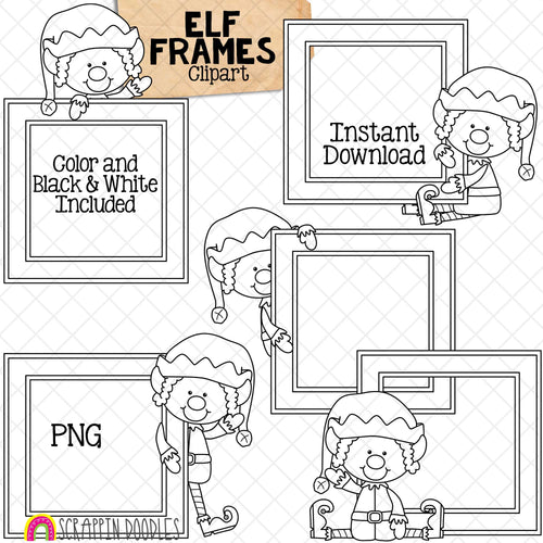 Elf Frames Clip Art - Christmas Elves Posing - Standing - Sitting - Walking - Elfkins - Commercial Use - Hand Drawn PNG