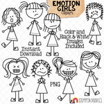 Emotion ClipArt - Doodle Girls Expression Clip Art - Facial Expressions - Happy - Sad - Angry - Indifferent - Frustrated - Commercial Use PNG