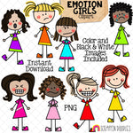 Emotion ClipArt - Doodle Girls Expression Clip Art - Facial Expressions - Happy - Sad - Angry - Indifferent - Frustrated - Commercial Use PNG