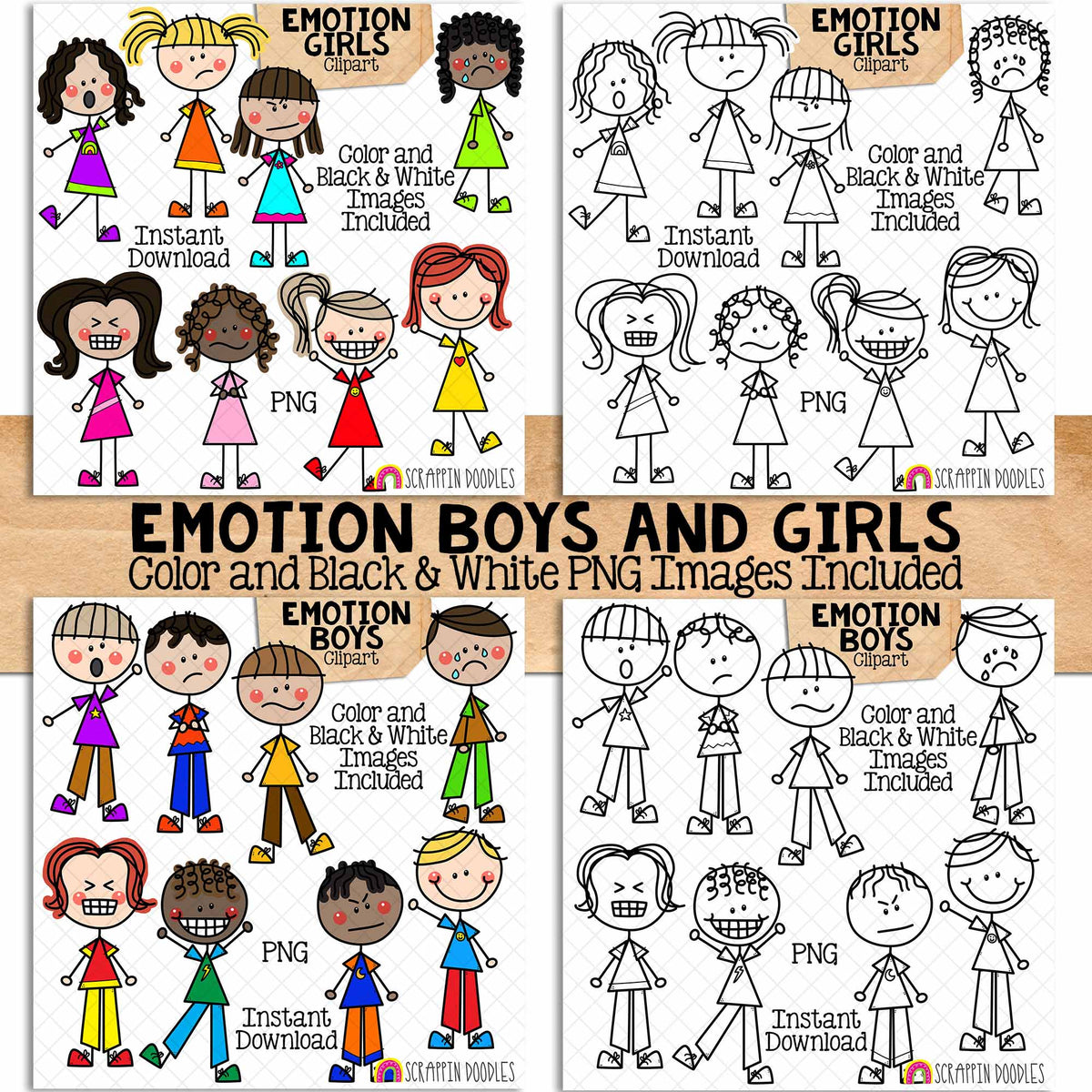 Doodle Kids Clipart Bundle 6 - Doodle Boy and Girl Bundle 6