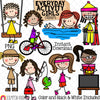Everyday Activity Girls Clip Art - Doodle Girls Activities - Hiking - Fishing - Skiing - Swimming - Video Gaming - Cycling - Stick Figure Graphics - PNG
