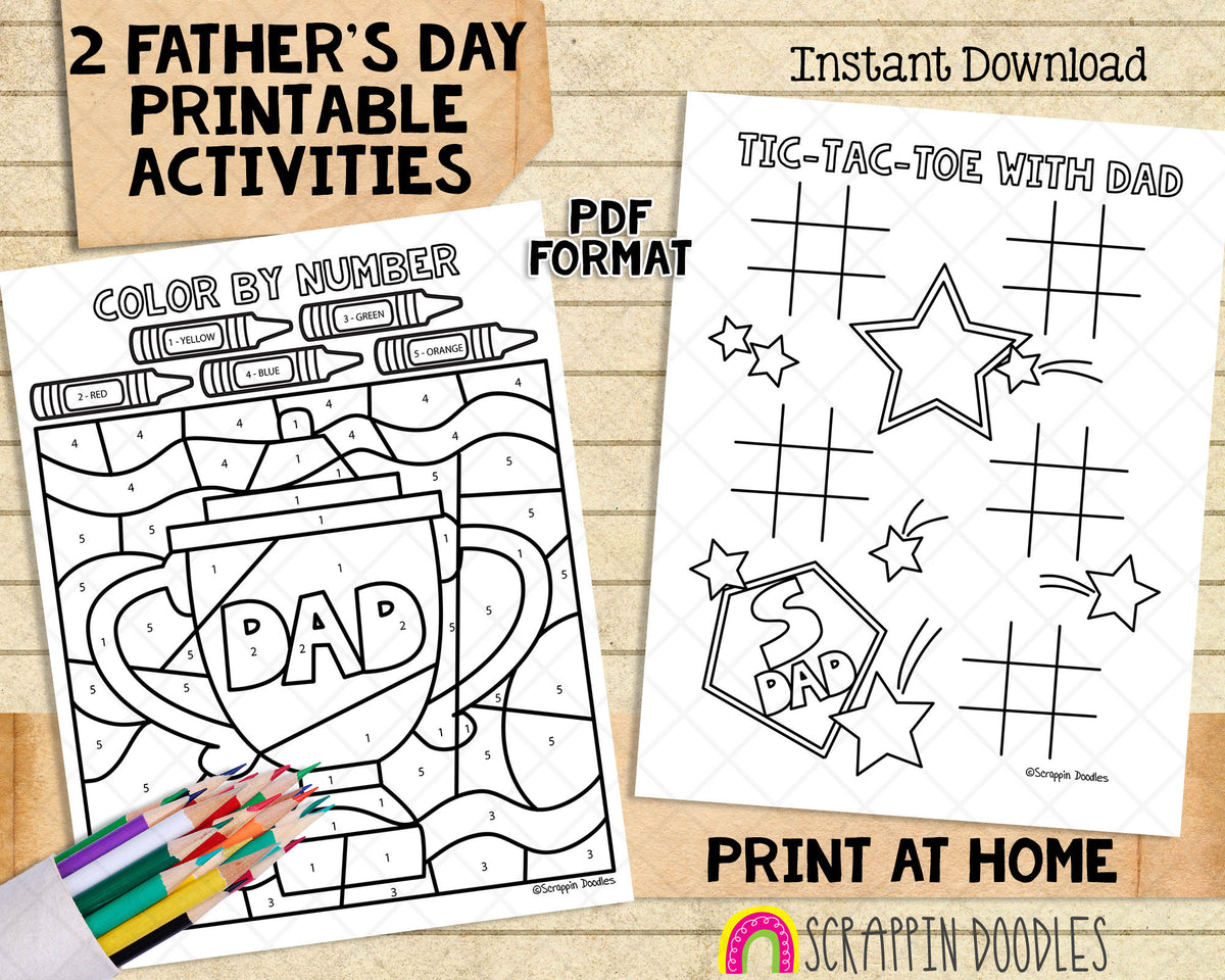 Father's Day Coloring and Activity Book - Kids Coloring Pages - Printable PDF Cards