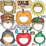 Feed Me Autumn ClipArt - Feeding Open Mouth - Hay Bale - Pumpkin - Sunflower - Scarecrow - Acorn - Crow - Apple - Leaf - Create a Game